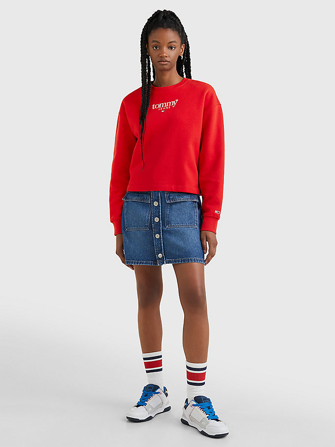 rot essential relaxed fit sweatshirt mit logo für damen - tommy jeans