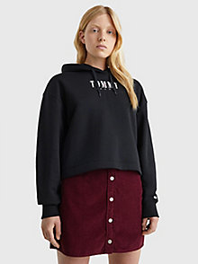 zwart essential relaxed fit hoodie met logo voor dames - tommy jeans