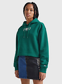sudadera essential amplia con capucha y logo verde de mujer tommy jeans