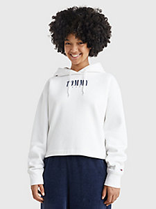 white essential logo relaxed fit hoody for women tommy jeans