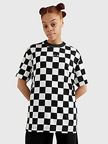 czarny t-shirt o kroju oversize w szachownicę dla kobiety - tommy jeans