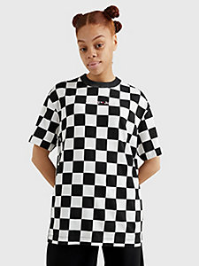 t-shirt oversize a scacchi nero da donna tommy jeans
