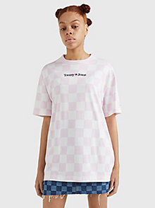 pink checkerboard oversized fit t-shirt for women tommy jeans