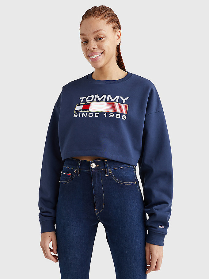 blau modern super cropped fit sweatshirt für damen - tommy jeans