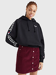 black relaxed fit serif logo hoody for women tommy jeans