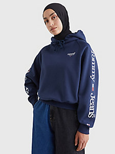 blauw relaxed fit hoodie met logo in serif voor dames - tommy jeans