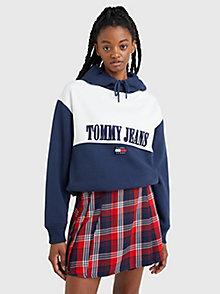 blauw archive relaxed fit hoodie met logo voor dames - tommy jeans