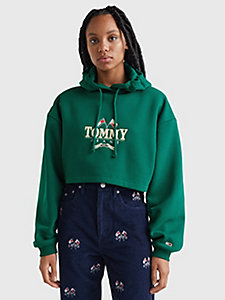 grün super cropped fit hoodie mit logo für damen - tommy jeans