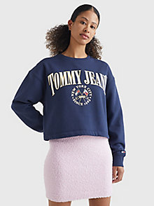 blauw cropped relaxed fit sweatshirt met logo voor women - tommy jeans