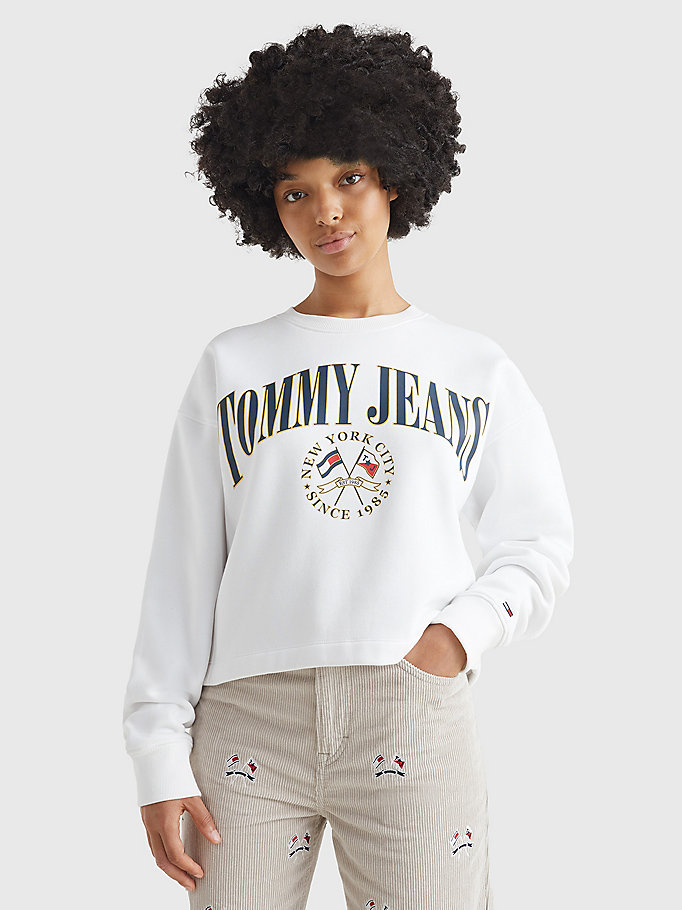 weiß cropped relaxed fit sweatshirt mit logo für damen - tommy jeans