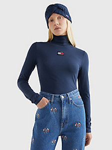 blue slim fit badge turtleneck jumper for women tommy jeans