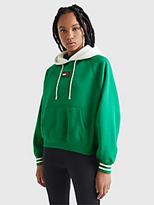 sweat à capuche décontracté et logo vert pour femmes tommy jeans