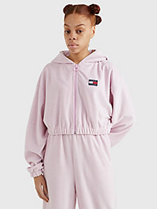 pink velour super cropped fit zip-thru hoody for women tommy jeans