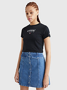black essential logo cropped fit t-shirt for women tommy jeans