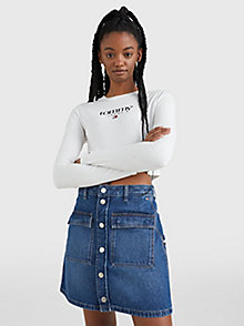 white essential cropped fit long sleeve t-shirt for women tommy jeans