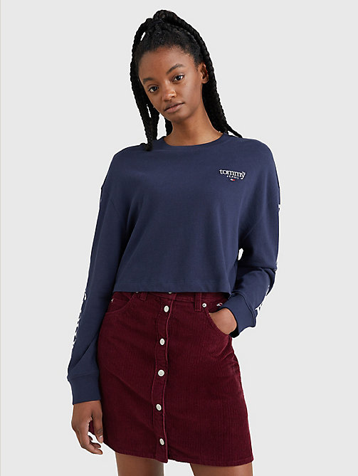 blau relaxed fit langarmshirt mit logo für damen - tommy jeans