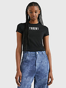 black essential logo ribbed tank top for women tommy jeans