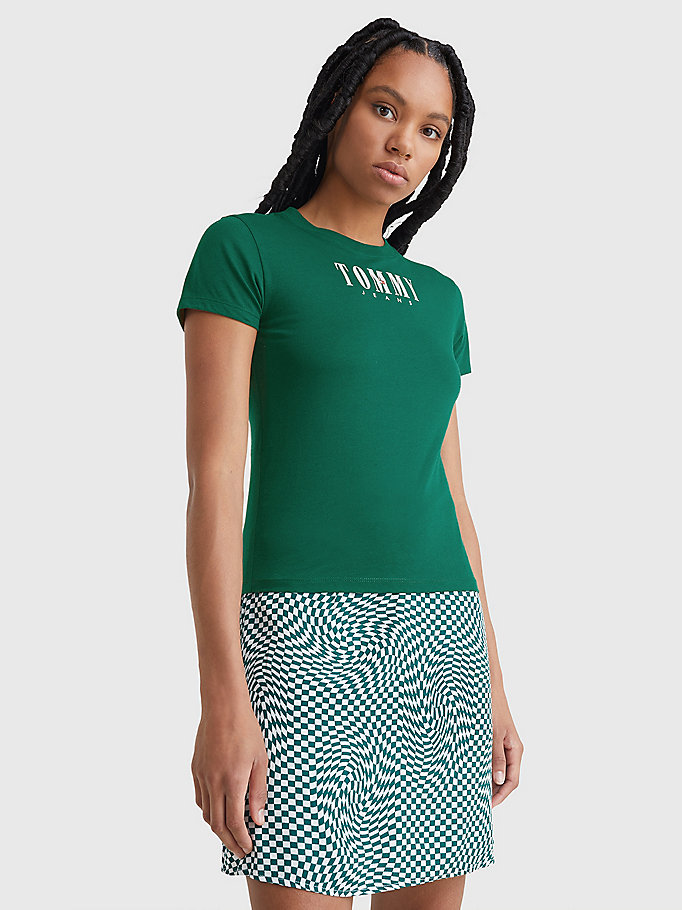 green essential logo ribbed tank top for women tommy jeans