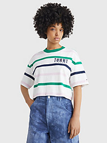белый укороченная полосатая футболка объемного кроя для женщины - tommy jeans
