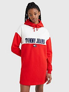 rot archive hoodie-kleid in color block für damen - tommy jeans