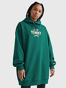 grün hoodie-kleid mit aufgesticktem logo für damen - tommy jeans