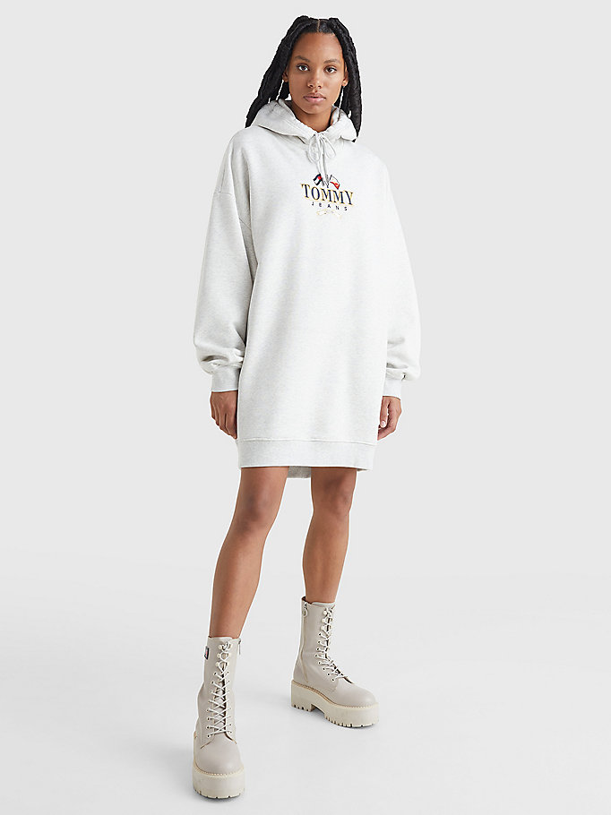 grey logo-embroidered hoody dress for women tommy jeans