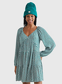 green checkerboard tiered mini dress for women tommy jeans
