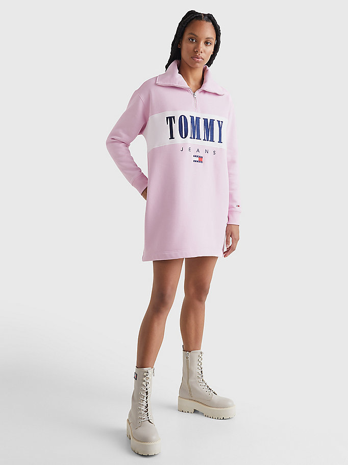 pink logo zip neck sweater dress for women tommy jeans
