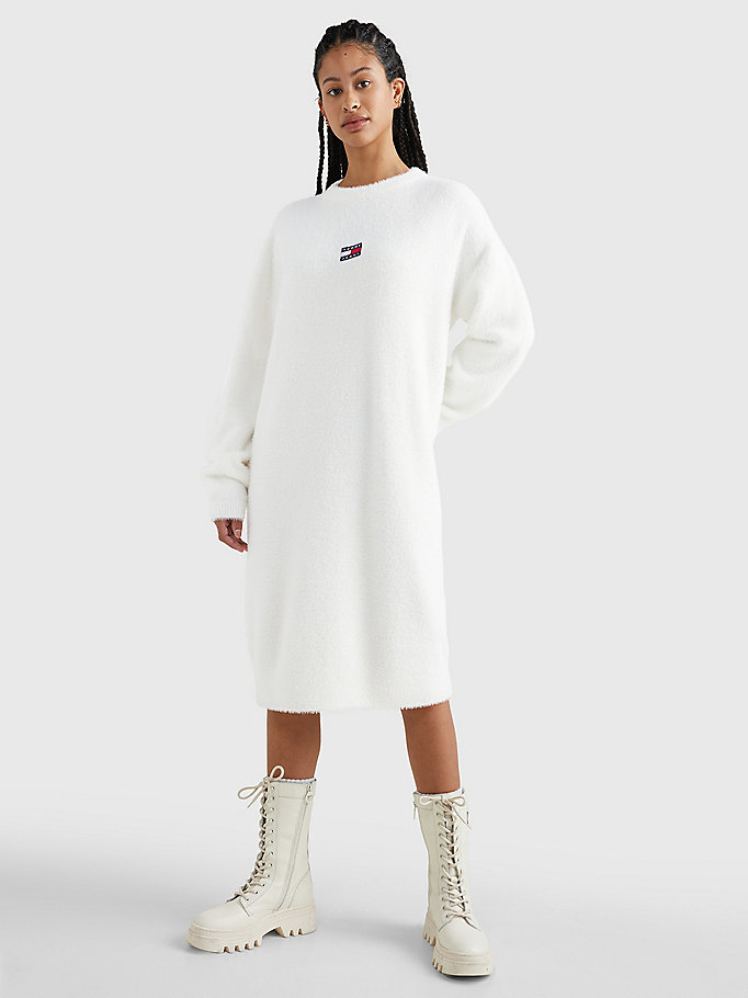 white logo furry sweater dress for women tommy jeans