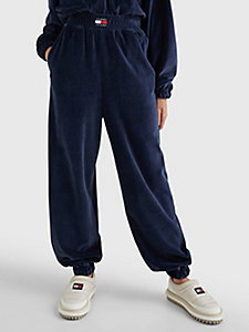 blue velour badge joggers for women tommy jeans
