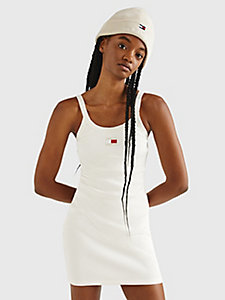 white ribbed strappy bodycon mini dress for women tommy jeans