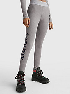 grey full length ribbed leggings for women tommy jeans