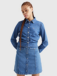 denim gathered cropped denim shirt for women tommy jeans