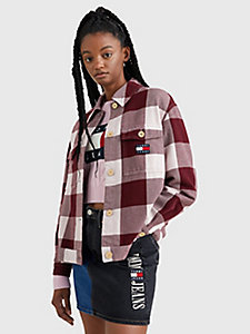 purple monochrome check overshirt for women tommy jeans