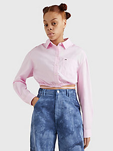 pink waist tie cropped organic cotton shirt for women tommy jeans