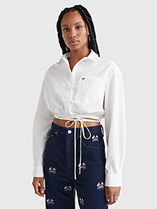 white waist tie cropped organic cotton shirt for women tommy jeans