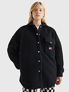zwart oversized sherpa overhemd voor dames - tommy jeans