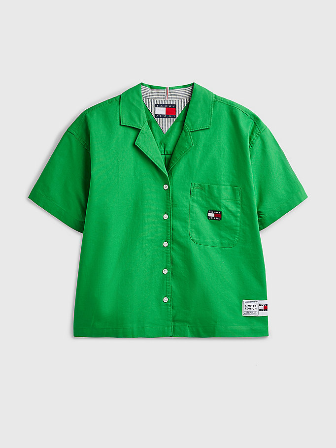 groen exclusive pop drop overhemd met bowlkraag voor dames - tommy jeans