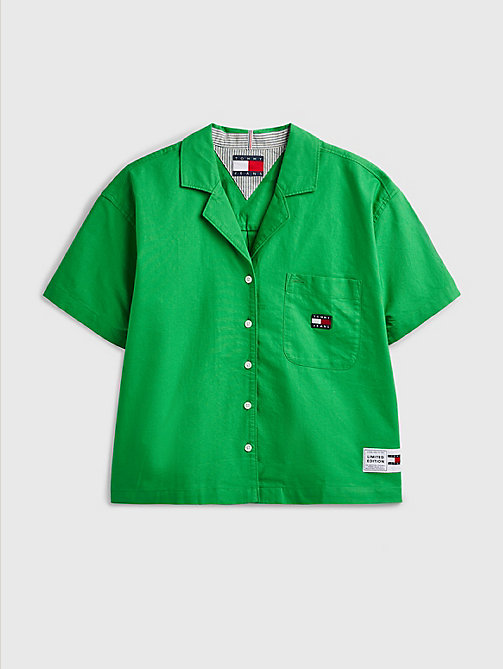 green exclusive pop drop bowling collar shirt for women tommy jeans
