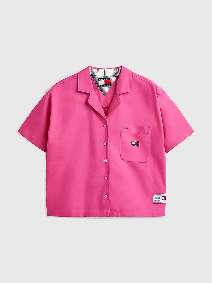 roze exclusive pop drop overhemd met bowlkraag voor dames - tommy jeans