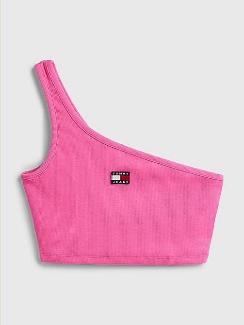 pink exclusive pop drop one shoulder crop top for women tommy jeans