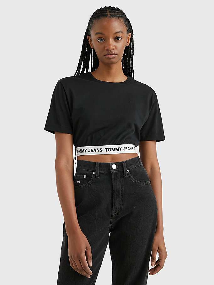 black repeat logo waistband cropped t-shirt for women tommy jeans