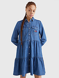 denim tiered denim shirt dress for women tommy jeans