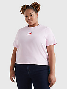 pink curve 100% recycled tommy badge t-shirt for women tommy jeans