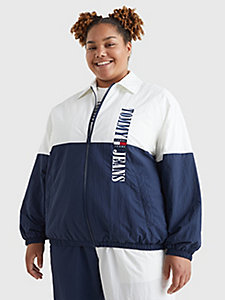 white curve archive colour-blocked logo jacket for women tommy jeans