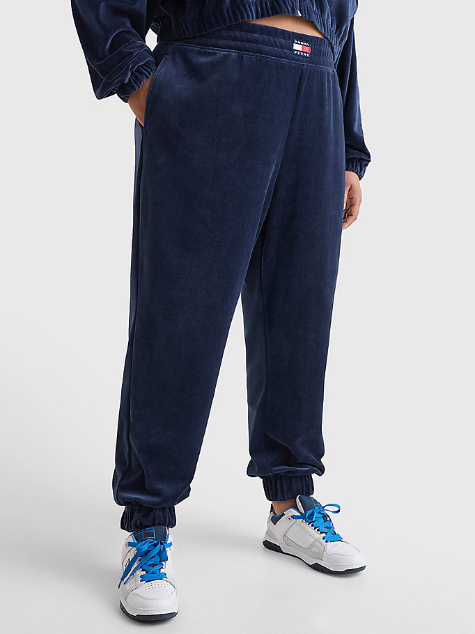 blue curve velour badge joggers for women tommy jeans