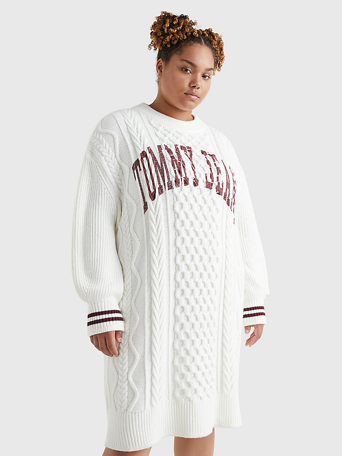 white curve college jumper dress for women tommy jeans