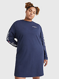 blauw curve t-shirtjurk met lange mouwen voor dames - tommy jeans