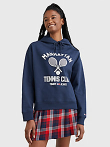 blue relaxed jersey logo hoody for women tommy jeans