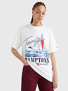 white oversized jersey logo t-shirt for women tommy jeans